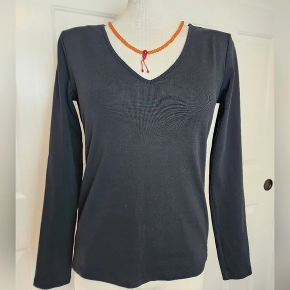 Banana Republic Black V- Neck Long Sleeve Cotton Women's Top Size S - Picture 1 of 6